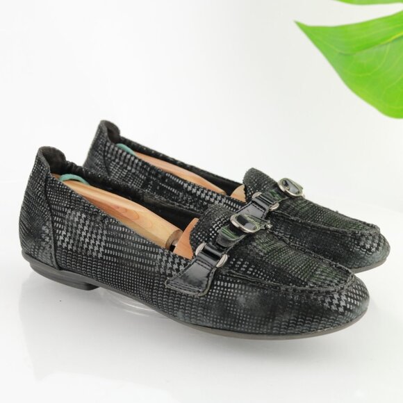 Earth Womens Scout Loafer Size 8 B Black Leather Houndstooth Slip On Flat Shoe - Picture 12 of 12